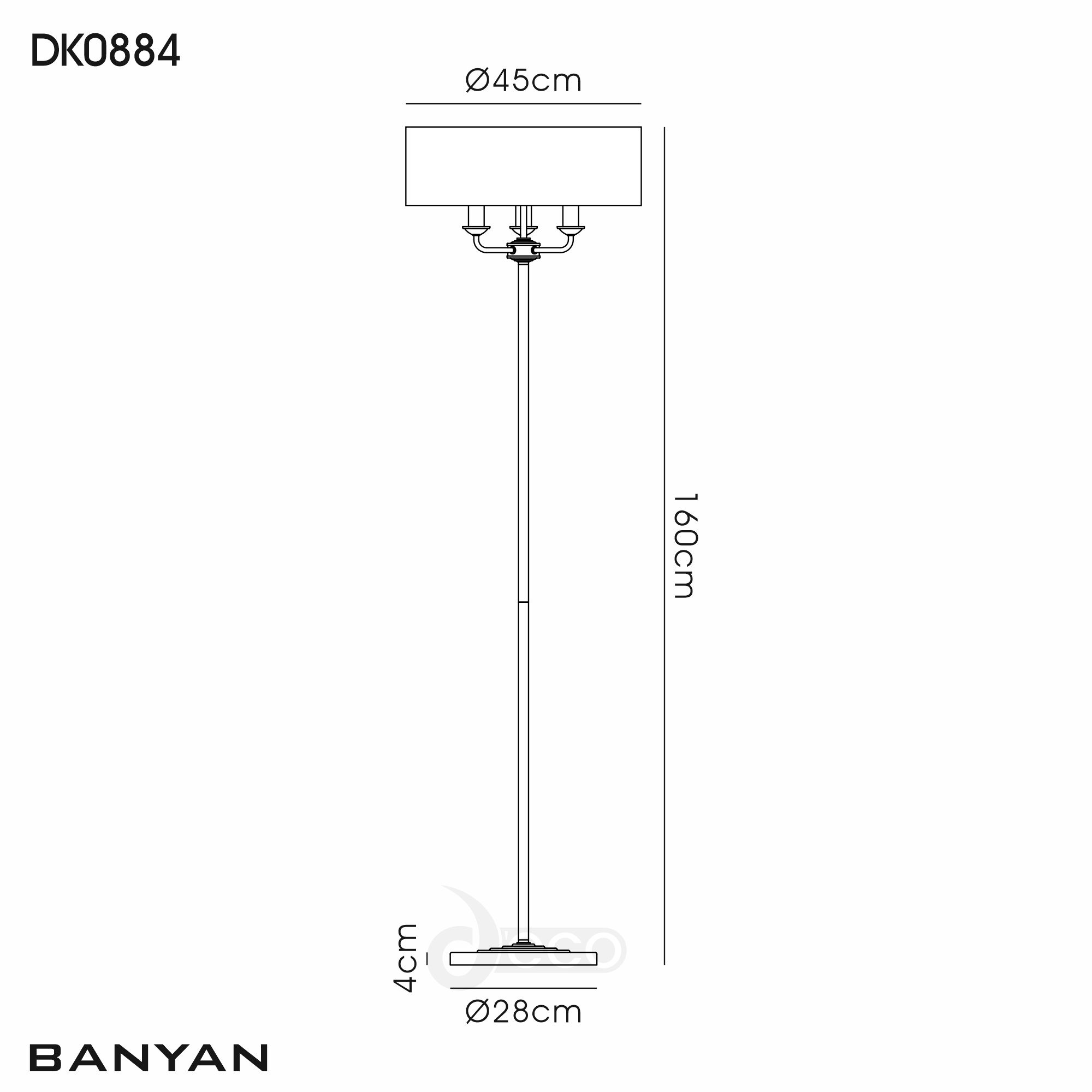 DK0884  Banyan 45cm 3 Light Floor Lamp Polished Nickel; Ivory Pearl